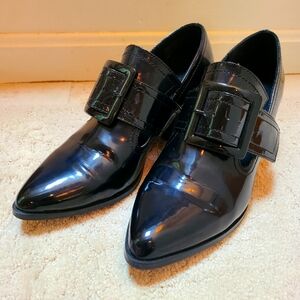 YRU Adora Black Patent Witch Buckle Loafers